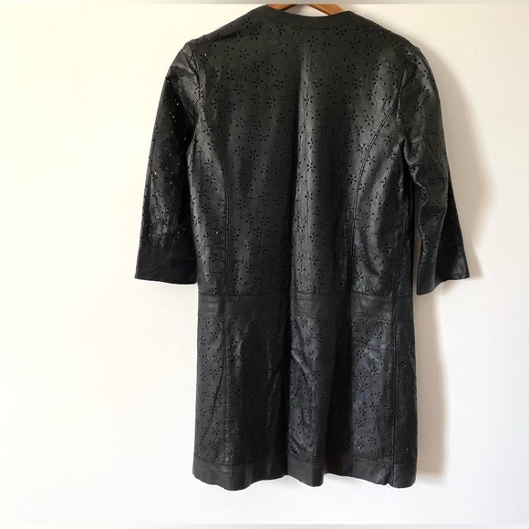 Italian Leather Duster Kimono Open Front Jacket, Pierced Cut Out Detail Black S - Picture 3 of 7
